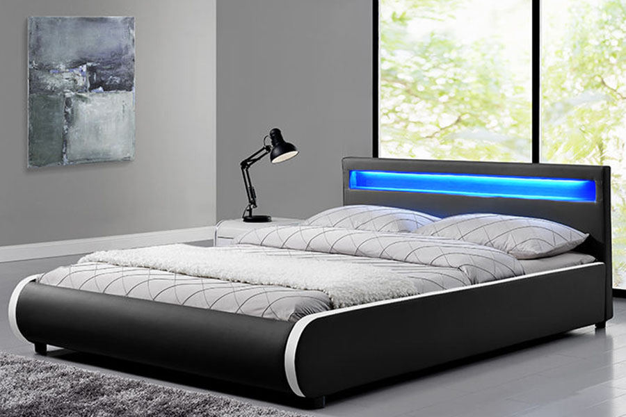 Giường bọc gỗ nguyên khối bằng da PU đôi 1125-1