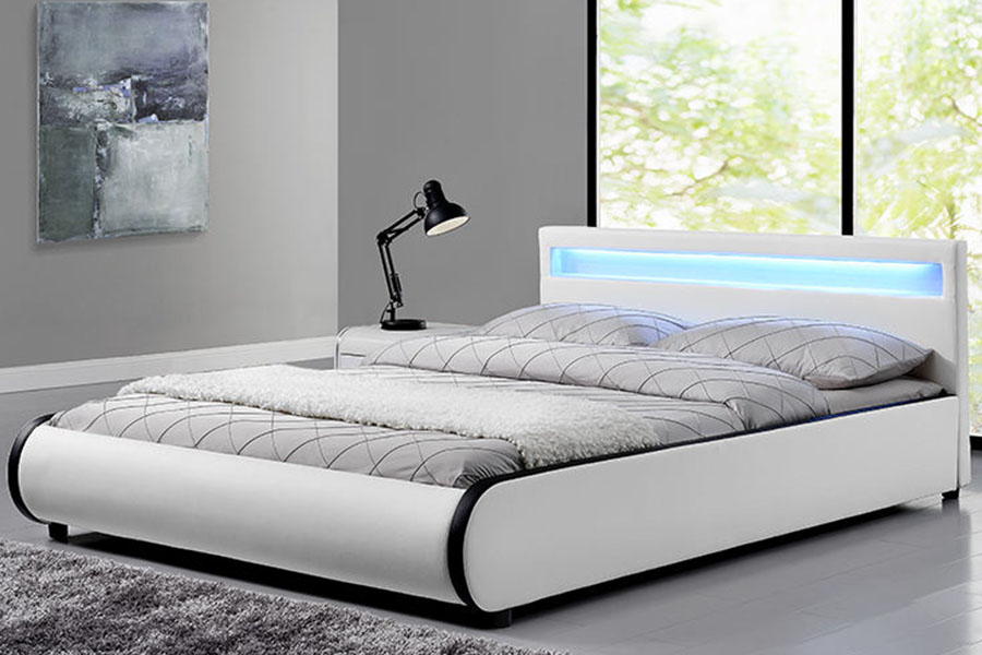 Giường bọc gỗ nguyên khối bằng da PU đôi 1125-1