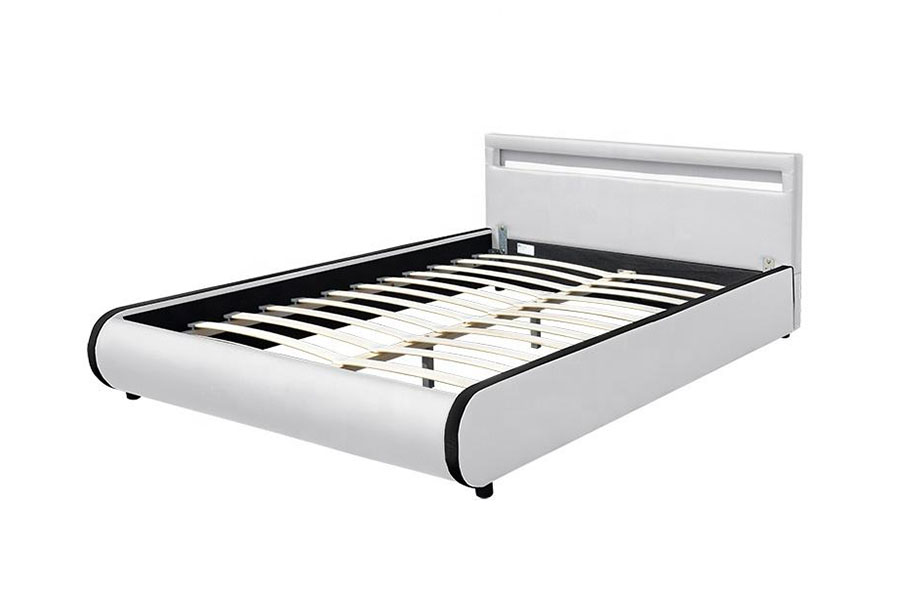Giường bọc gỗ nguyên khối bằng da PU đôi 1125-1