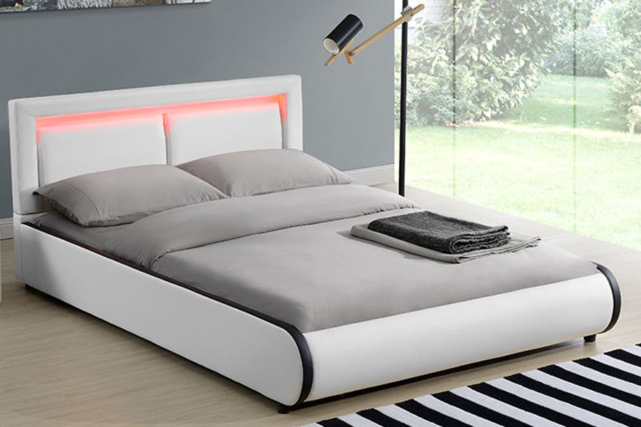 1124-1 Khung giường bọc da có đèn LED hiện đại của Châu Âu