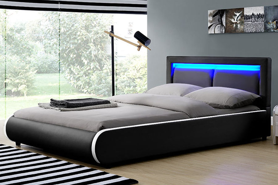 1124-1 Khung giường bọc da có đèn LED hiện đại của Châu Âu