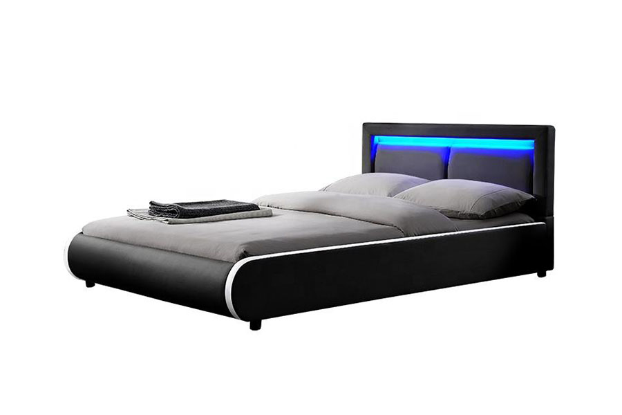 1124-1 Khung giường bọc da có đèn LED hiện đại của Châu Âu