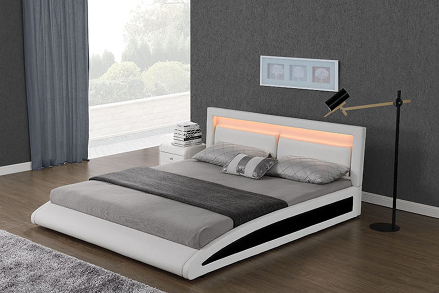 1118-1-2 Khung giường LED thông minh giả da châu Âu cong