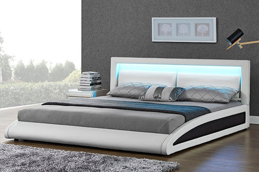 1118-1-2 Khung giường LED thông minh giả da châu Âu cong