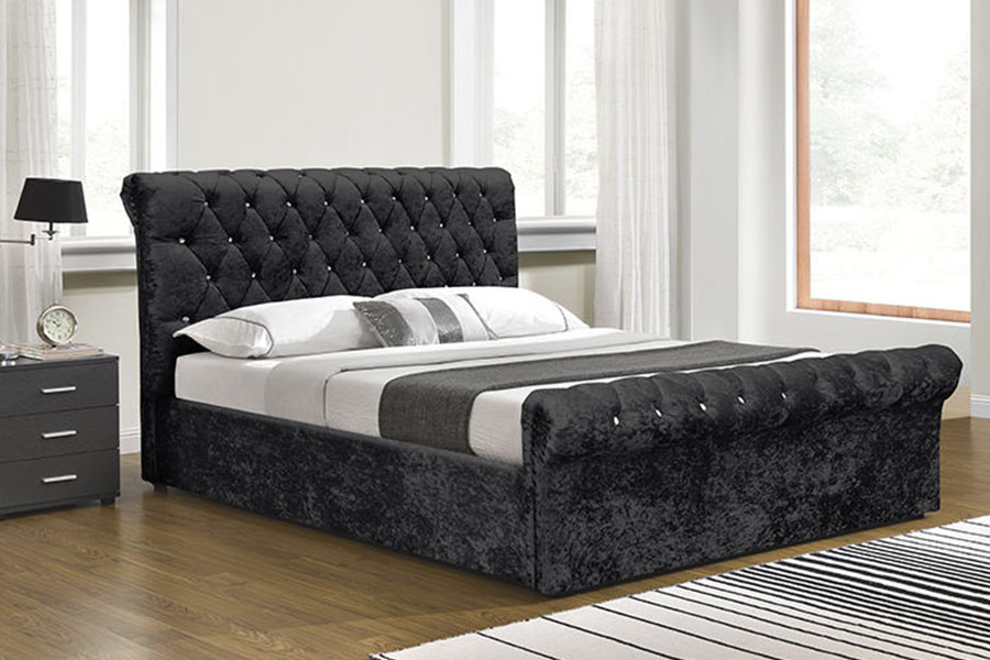 1153G Giường lưu trữ Ottoman pha lê nhung nghiền Chesterfield