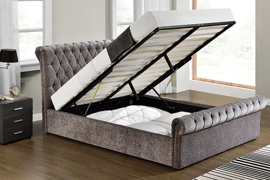 1153G Giường lưu trữ Ottoman pha lê nhung nghiền Chesterfield
