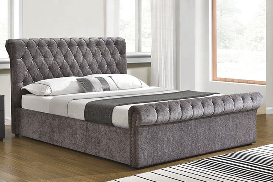 1153G Giường lưu trữ Ottoman pha lê nhung nghiền Chesterfield