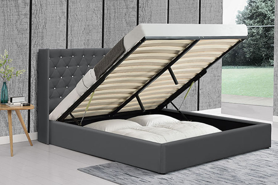Giường lưu trữ nâng khí nhung cánh bên có nút 1152G