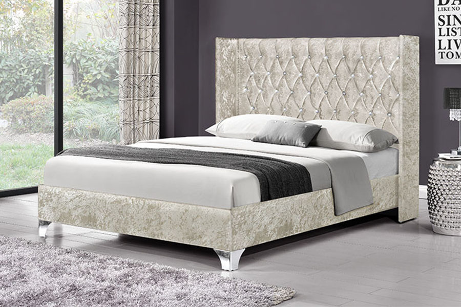 Giường lưu trữ nâng khí nhung cánh bên có nút 1152G