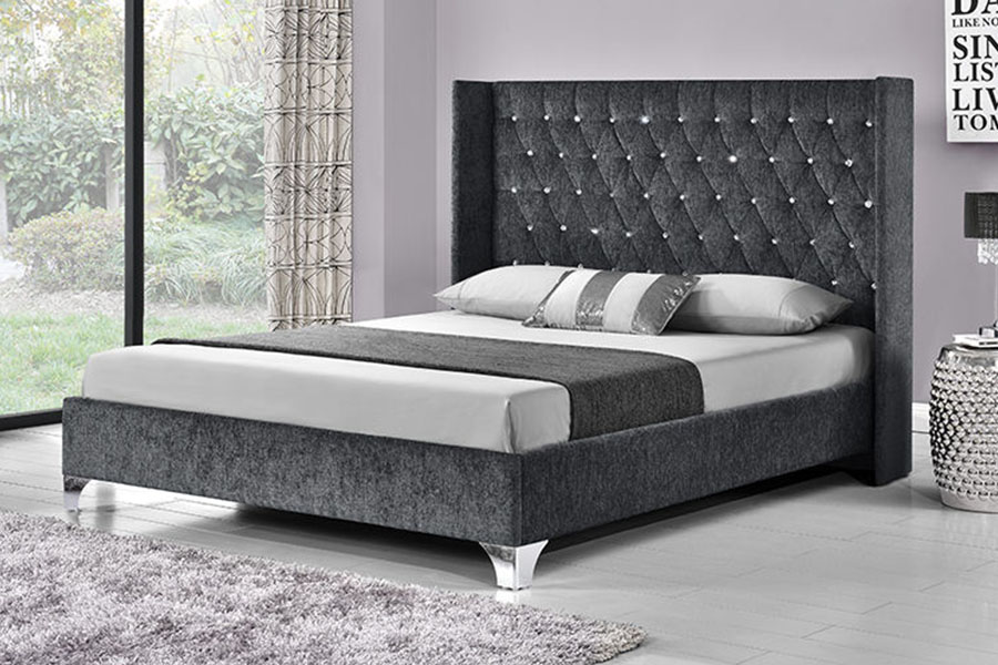 Giường lưu trữ nâng khí nhung cánh bên có nút 1152G