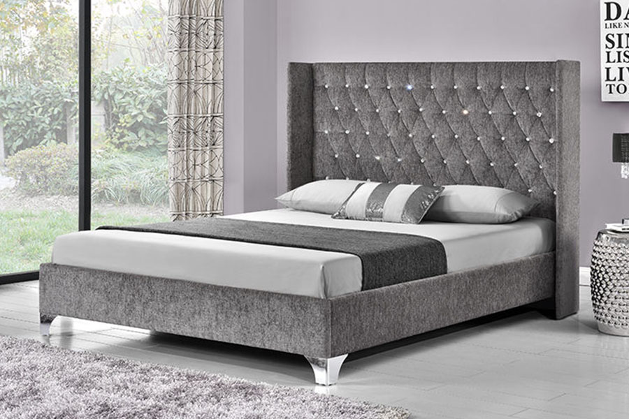 Giường lưu trữ nâng khí nhung cánh bên có nút 1152G