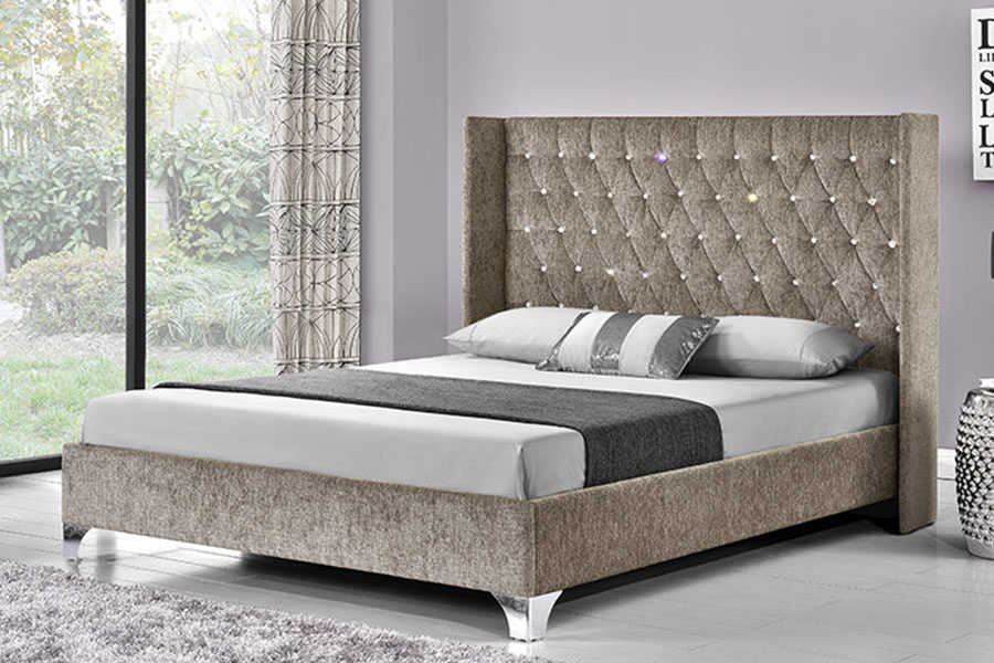 Giường lưu trữ nâng khí nhung cánh bên có nút 1152G