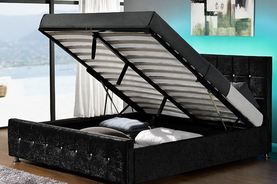 1149-1G Giường lưu trữ nâng khí LED Chenille Velvet hiện đại
