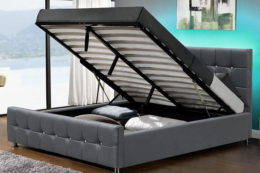 1149-1G Giường lưu trữ nâng khí LED Chenille Velvet hiện đại