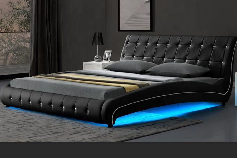 1144-1 Khung giường bọc nệm LED sang trọng giả da