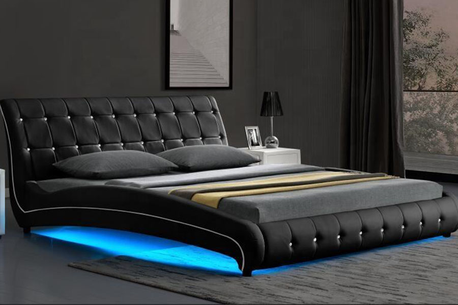 1144-1 Khung giường bọc nệm LED sang trọng giả da