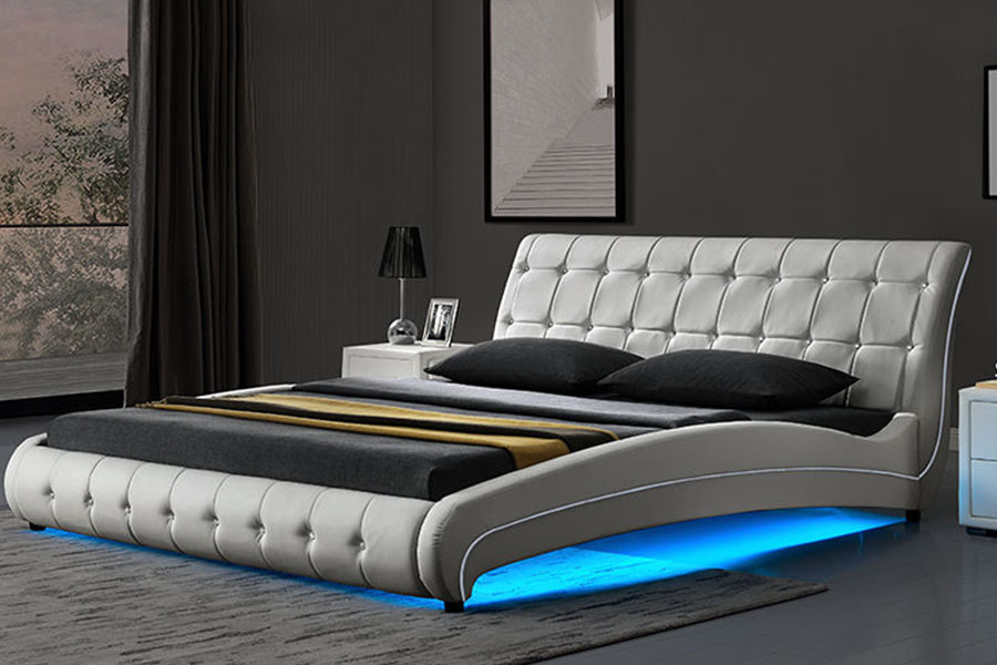 1144-1 Khung giường bọc nệm LED sang trọng giả da