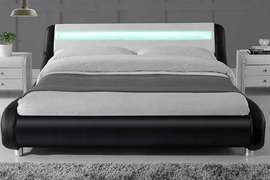 Khung giường bọc da tổng hợp 1140-1 LED hai tông màu