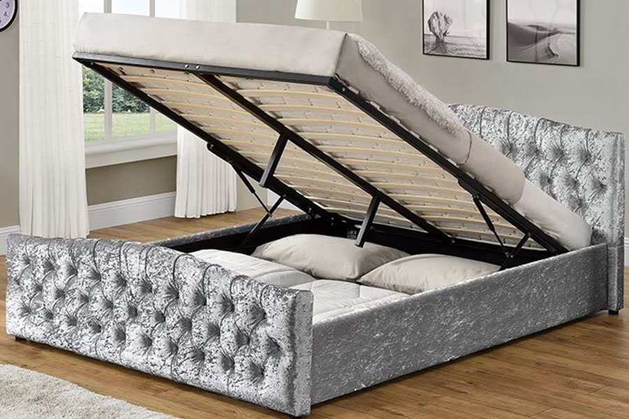 1173G Vải lanh Nâng ga Giường lưu trữ bảng điều khiển mềm Ottoman