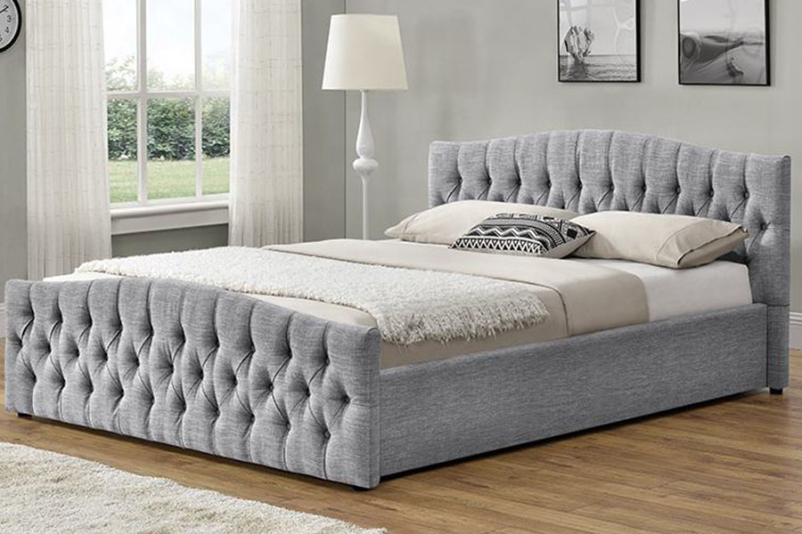 1173G Vải lanh Nâng ga Giường lưu trữ bảng điều khiển mềm Ottoman