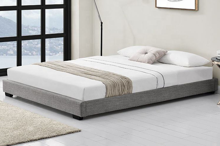 1159A Giường bọc vải lanh King Queen khung gỗ nguyên khối