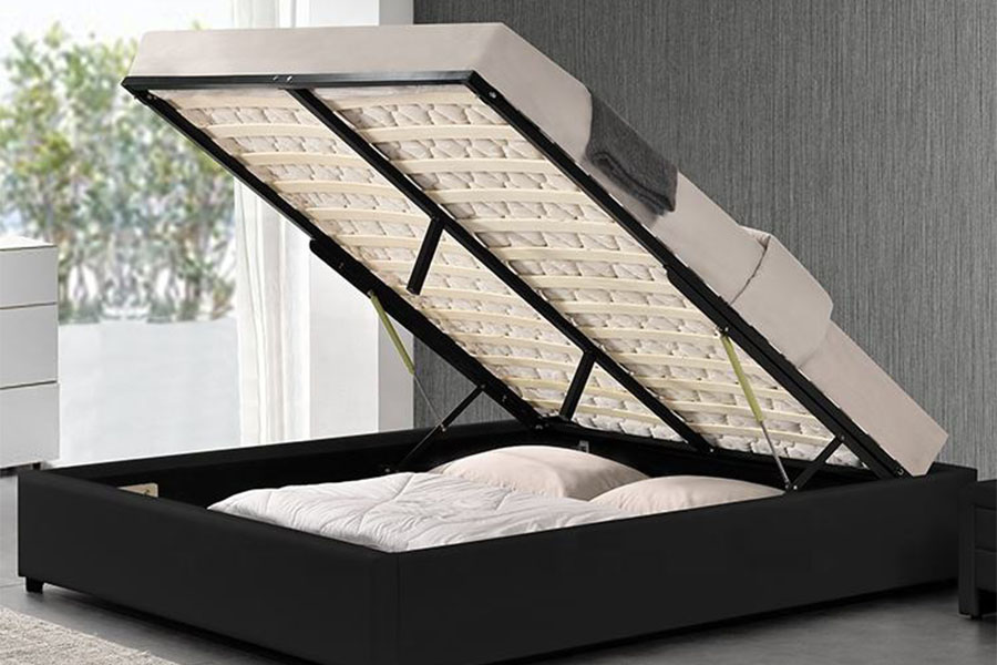 1155G Khung giường lưu trữ nâng khí khách sạn giả da hiện đại