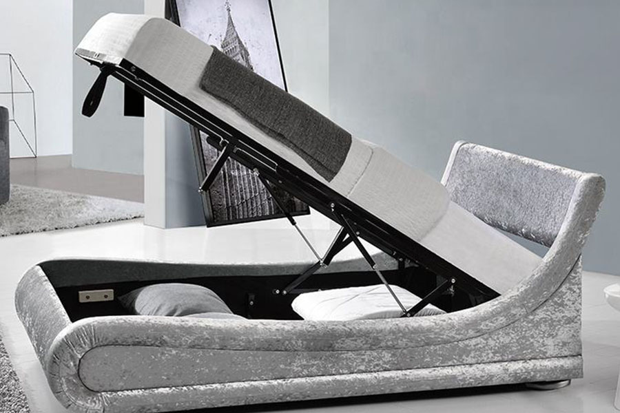 Khung giường lưu trữ thang máy khí đốt LED Ottoman nghiền nát
