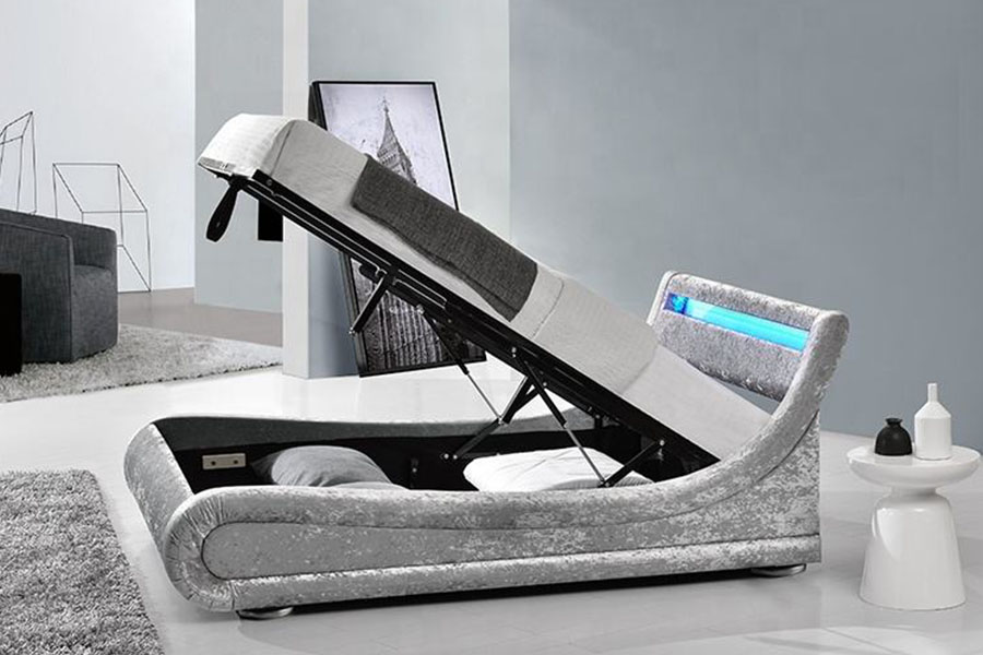 Khung giường lưu trữ thang máy khí đốt LED Ottoman nghiền nát