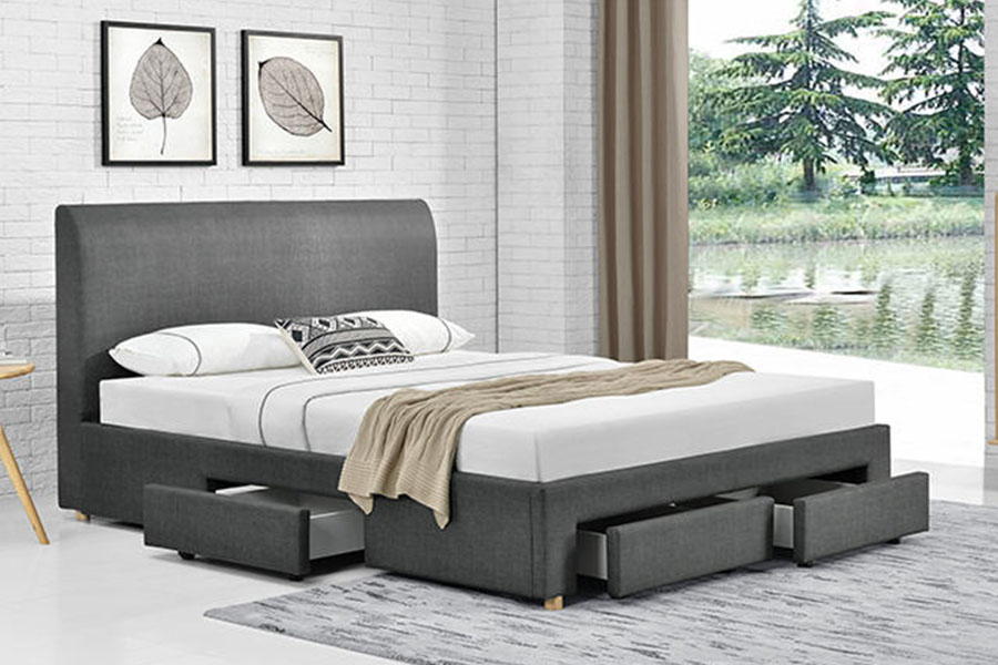 Khung giường lưu trữ bọc vải bốn ngăn tối giản 1216D