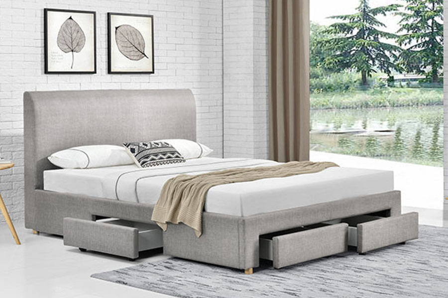 Khung giường lưu trữ bọc vải bốn ngăn tối giản 1216D