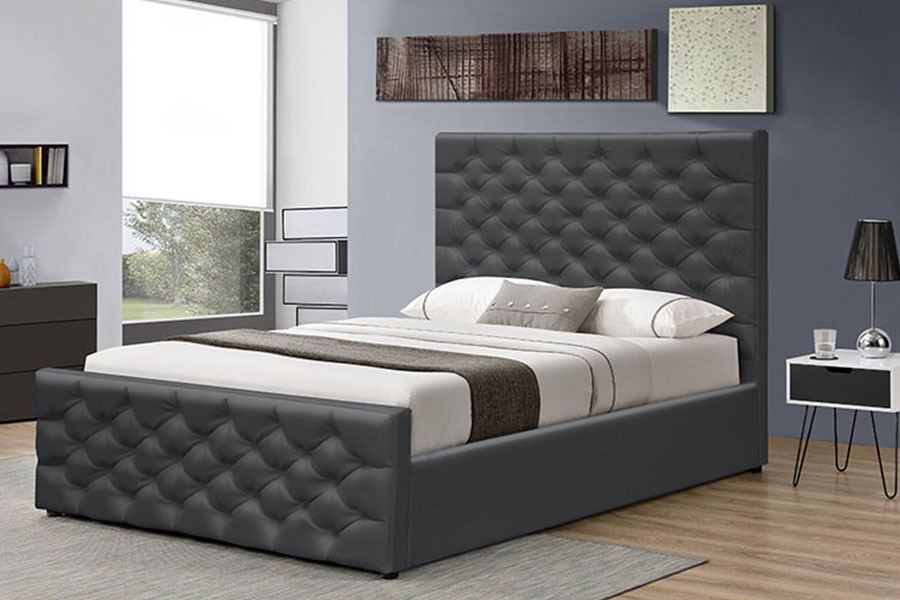 1208G Khung giường lưu trữ xe trượt tuyết Chesterfield Chenille-Velvet Ottoman