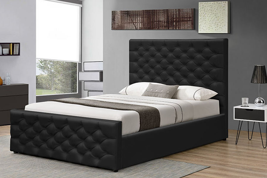 1208G Khung giường lưu trữ xe trượt tuyết Chesterfield Chenille-Velvet Ottoman