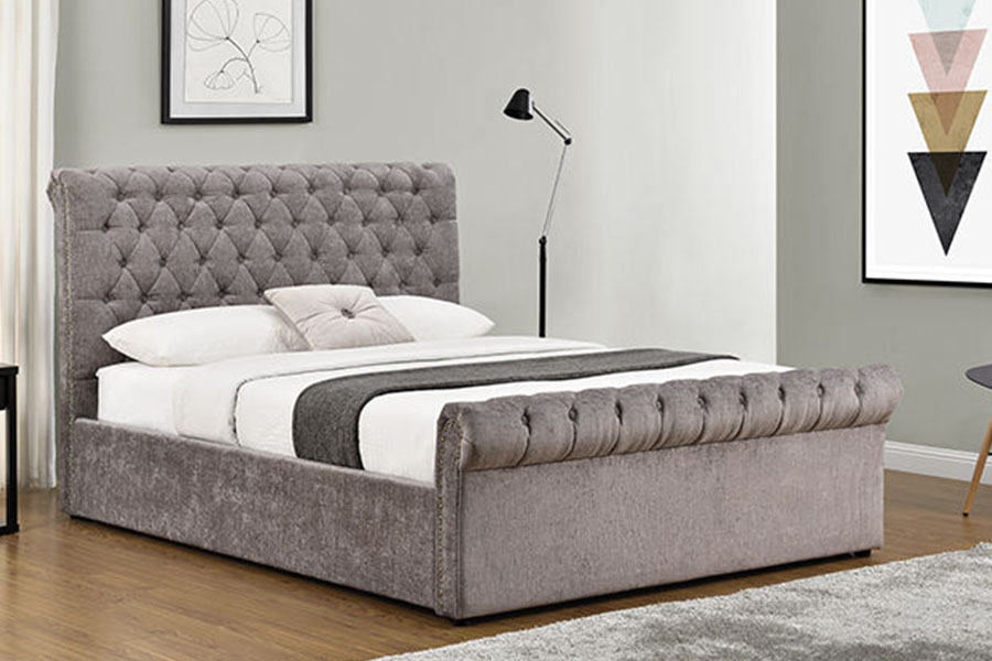1208G Khung giường lưu trữ xe trượt tuyết Chesterfield Chenille-Velvet Ottoman