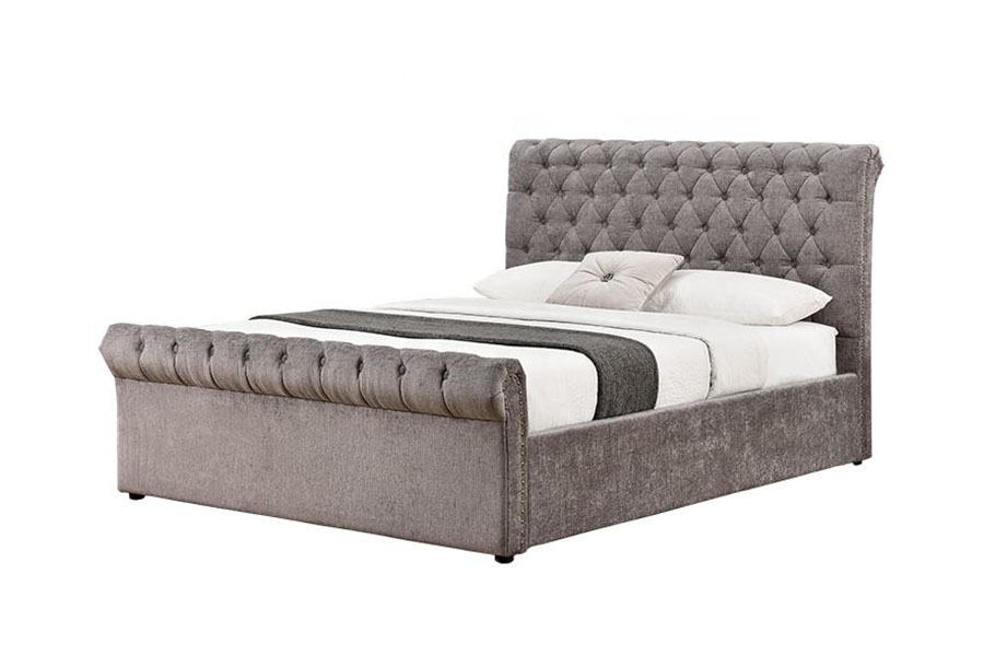 1208G Khung giường lưu trữ xe trượt tuyết Chesterfield Chenille-Velvet Ottoman