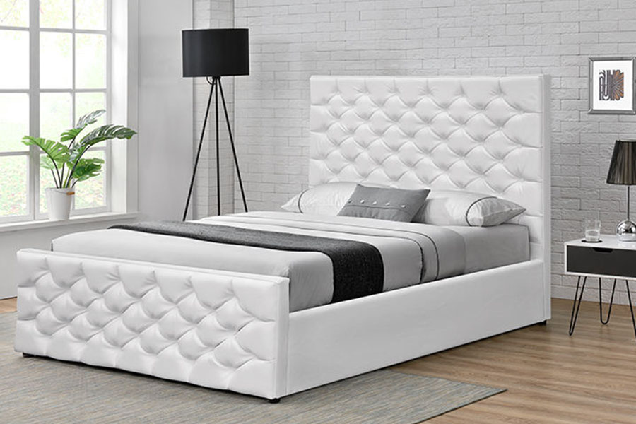 Khung giường lưu trữ nâng khí đôi Ottoman giả da châu Âu 1207G