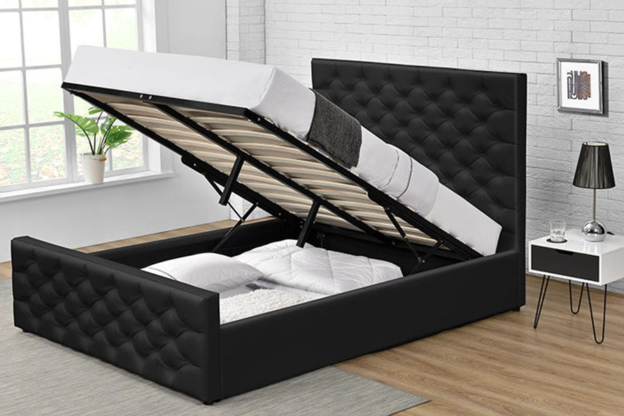 Khung giường lưu trữ nâng khí đôi Ottoman giả da châu Âu 1207G