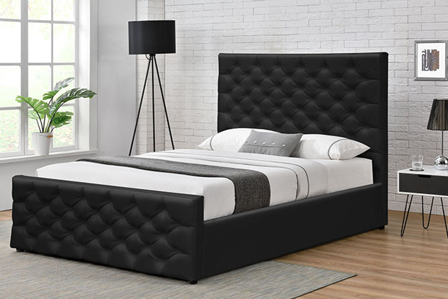 Khung giường lưu trữ nâng khí đôi Ottoman giả da châu Âu 1207G
