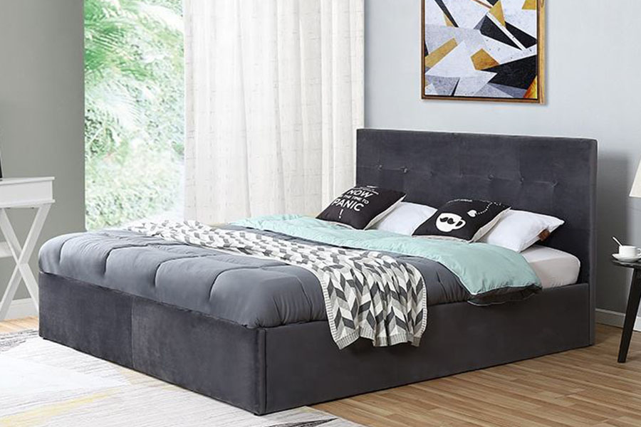 1407G Khung giường bọc nệm bằng gỗ nhung vận hành linh hoạt