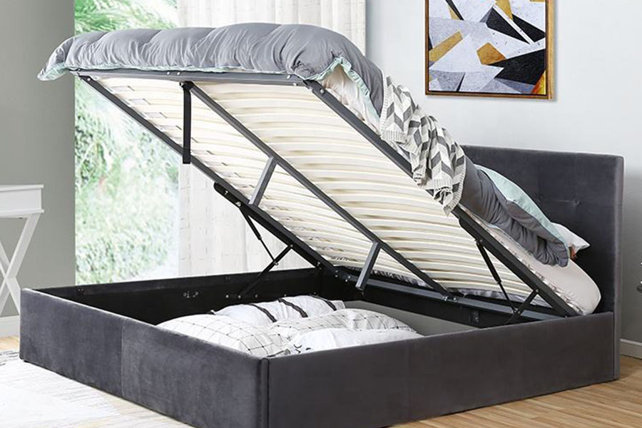 1407G Khung giường bọc nệm bằng gỗ nhung vận hành linh hoạt