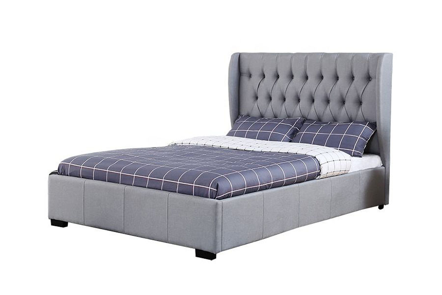 Khung giường lưu trữ chi tiết có nút bấm bằng vải màu xám có đầu giường cao 1310G