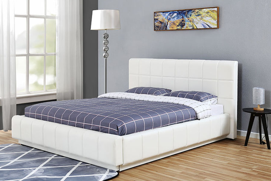 1305G Khung giường bọc da có đèn LED ba mặt màu trắng-PU