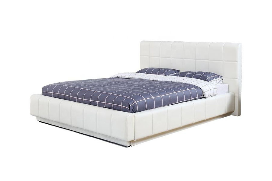1305G Khung giường bọc da có đèn LED ba mặt màu trắng-PU