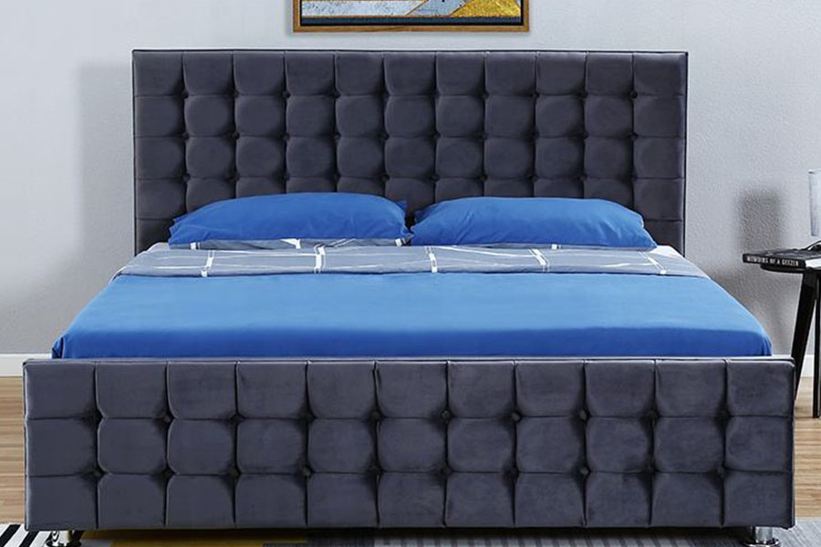 1354G Khung giường lưu trữ bằng gỗ nguyên khối bằng nhung của King Ottoman