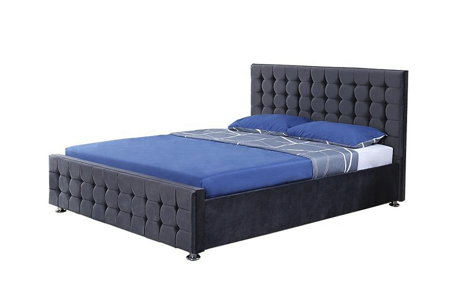 1354G Khung giường lưu trữ bằng gỗ nguyên khối bằng nhung của King Ottoman