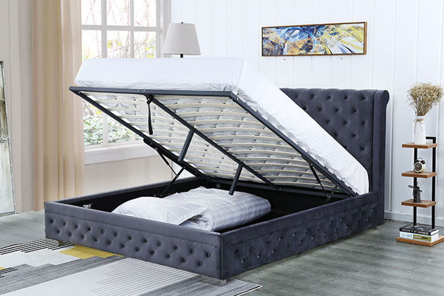 1293G Khung giường lưu trữ bọc nệm bằng gỗ nguyên khối bằng nhung sang trọng của Nữ hoàng Ottoman