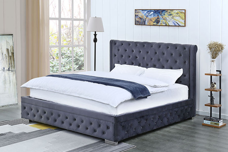 1293G Khung giường lưu trữ bọc nệm bằng gỗ nguyên khối bằng nhung sang trọng của Nữ hoàng Ottoman