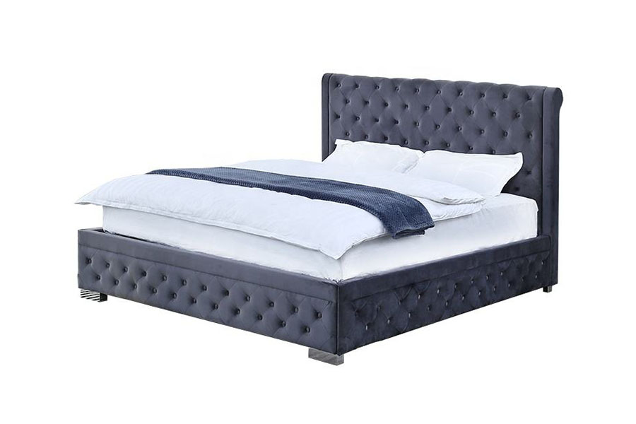 1293G Khung giường lưu trữ bọc nệm bằng gỗ nguyên khối bằng nhung sang trọng của Nữ hoàng Ottoman