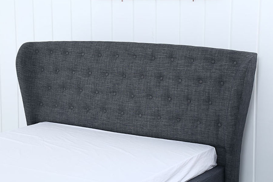 1292G Giường bọc nệm chân gỗ bằng vải lanh màu xám Wingback Châu Âu