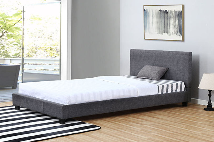 1334-1-2 Khung giường đôi bọc vải lanh có đèn LED trang nhã