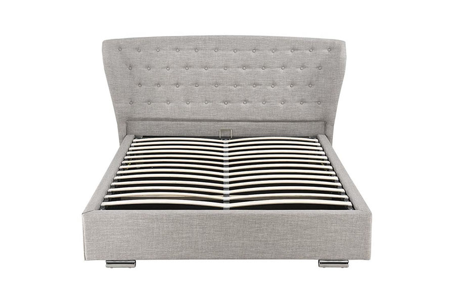1292G Giường bọc nệm chân gỗ bằng vải lanh màu xám Wingback Châu Âu